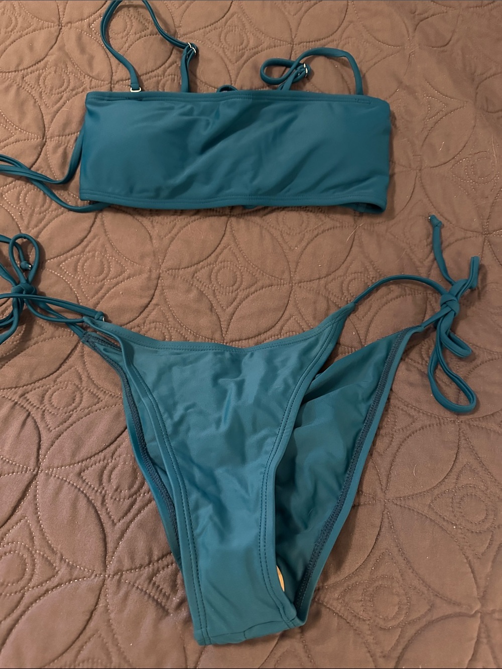 Teal Bandeau Tie-Side Bikini Set - Women Swim